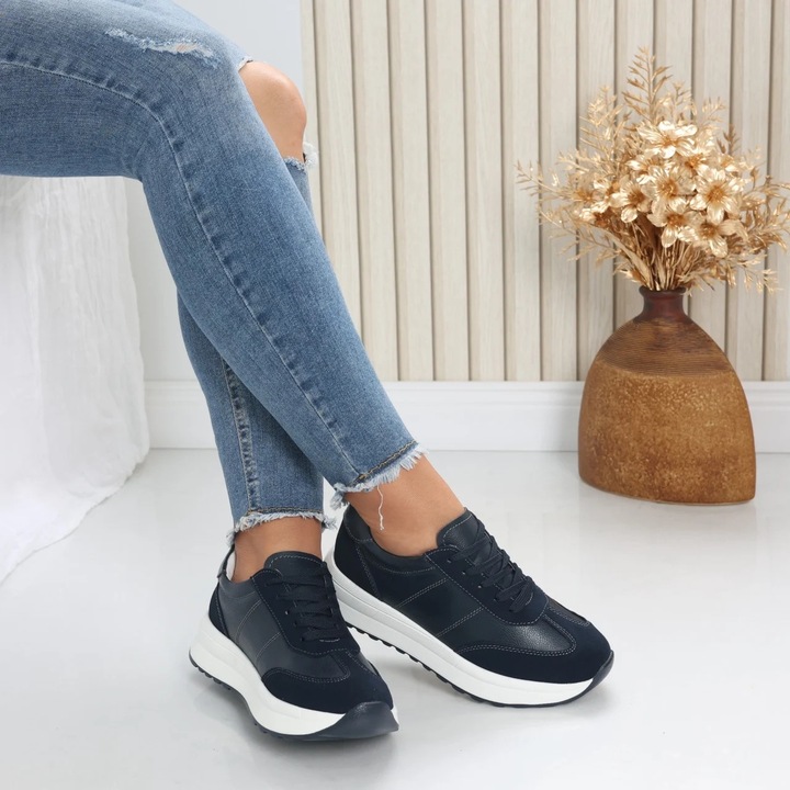 Pantofi dama casual Bluemarin din Piele Naturala Bella, Bleumarin