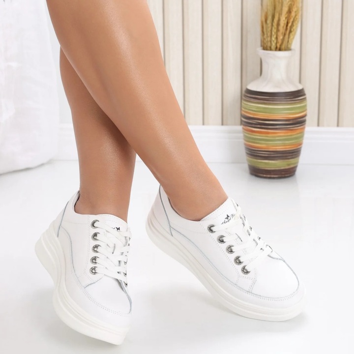 Pantofi dama casual Albi din Piele Naturala Hory, Alb