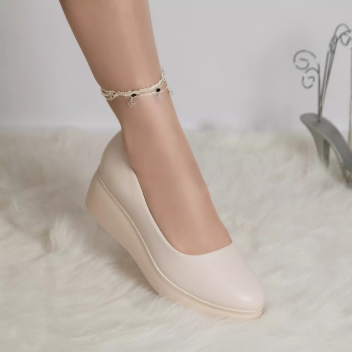 Pantofi cu platforma amalya bej piele ecologica, Bej