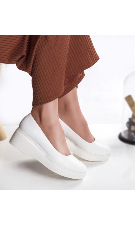 Pantofi, Moda Stil, amalya, Piele ecologica, Alb, Alb