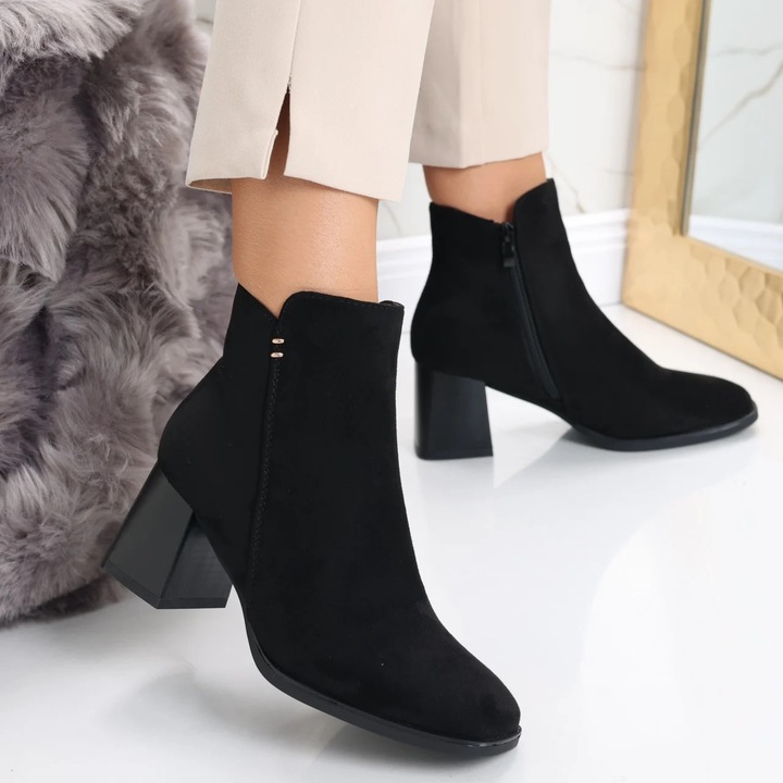 Botine Dama Imblanite Negre din Piele Ecologica Intoarsa Ailoca, Negru
