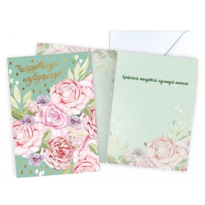 Karnet Zyczenia Kukartka, B6, 16.6x11.7cm, cu decoratiuni metalice si perlate, interior colorat, cu plic asortat