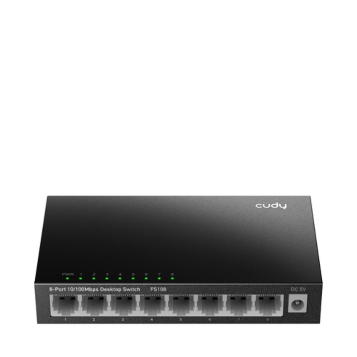 Cudy FS108 kapcsoló, 8 portos 10/100 Mbps RJ 45, fém ház, fekete