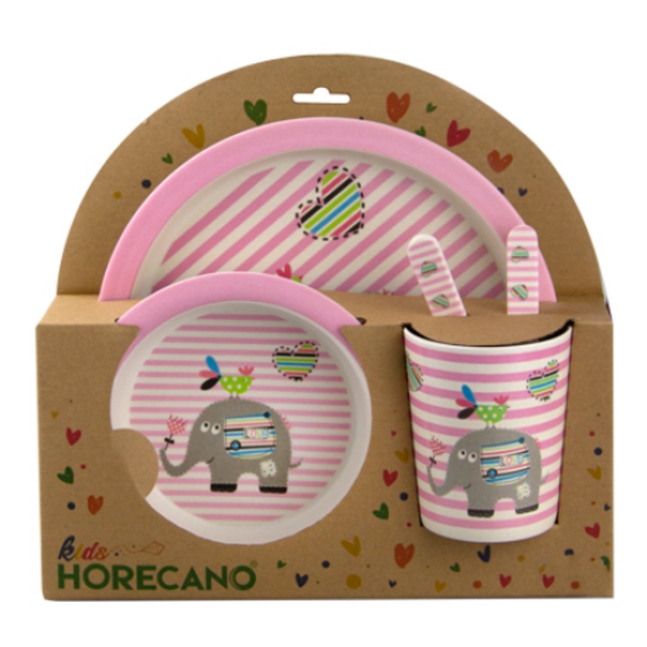 Детски сервиз за хранене HORECANO, 5 части, с кръгла чиния Слонче