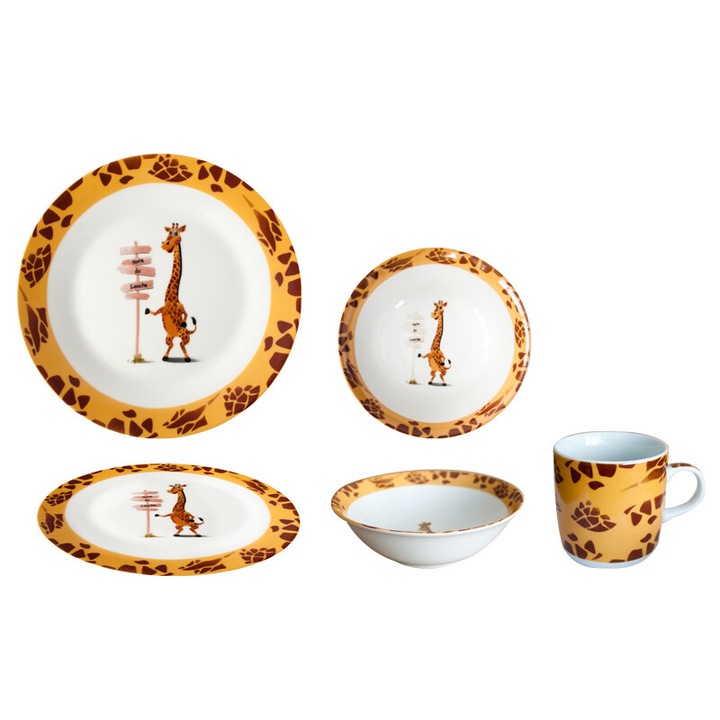Set de vesela pentru copii HORECANO, 3 piese, portelan, Girafa