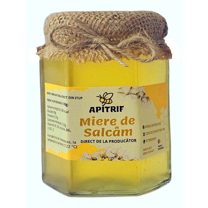 Miere de salcam, APITRIF, Direct de la Producator,100 % naturala, 370 g