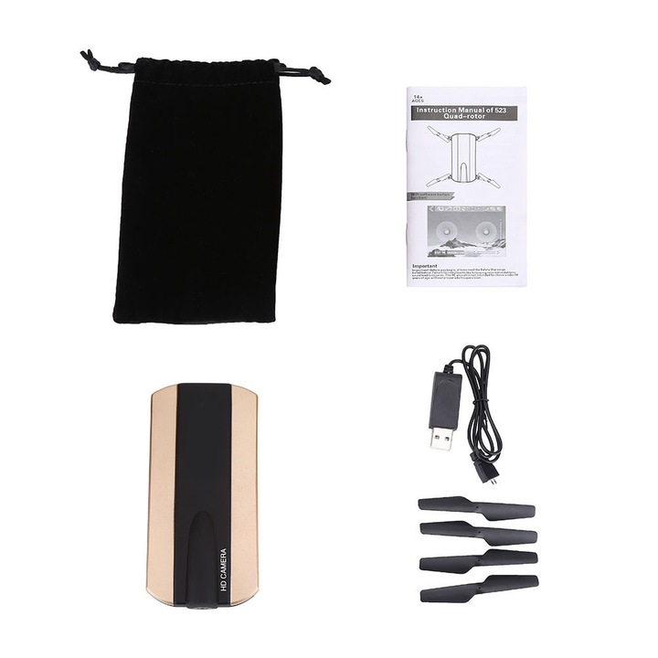 Összecsukható 2.4G drón WiFi vezérléssel, magasságtartással, HD kamerával, arany színben