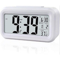 Ceas digital cu termometru, alarma, ecran LED, lumina de noapte, Alb