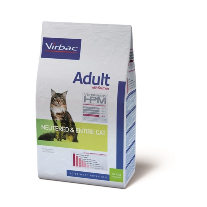 Храна за котки Virbac Adult, За стерилизирани и некастрирани котки, Със сьомга, 1, 5 кг