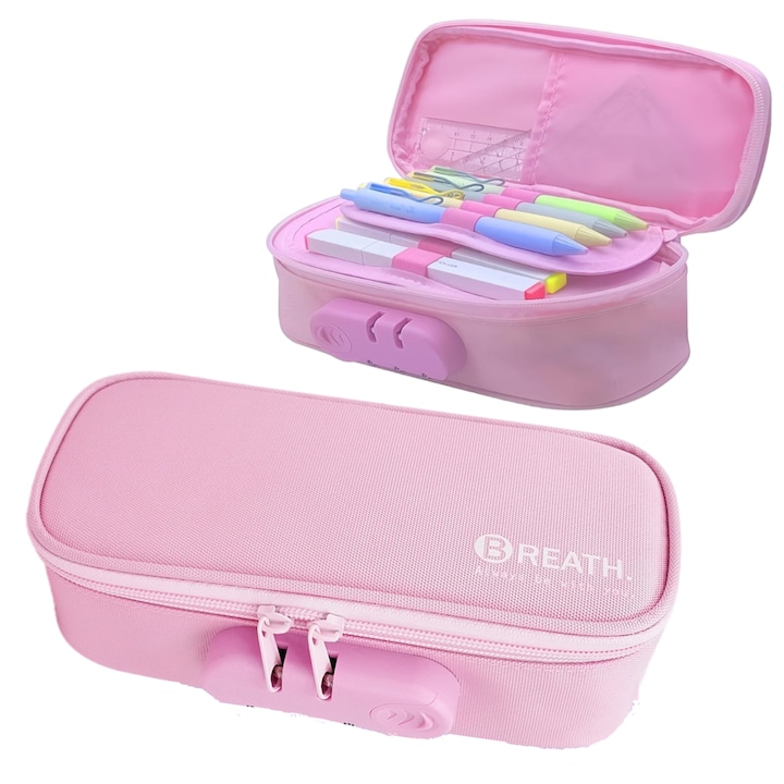 Tolltartó, XUNNING, Jelszavas zárral, Nagy kapacitású, 4 rekeszes, Vászon, rózsaszín