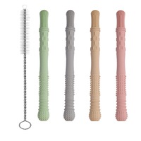 Set 4 tuburi dentitie bebelusi, Silicon alimentar, Fara BPA, inel de dentitie organic natural, jucarie de apucare, 15g, 162mm, Multicolor