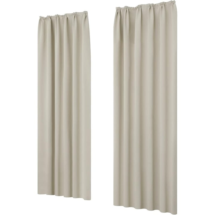 Комплект 2 пердета Deconovo, топлоизолиращи, с лента от креп, слънцезащита и звукозащита, 132 х 160 см, кремави