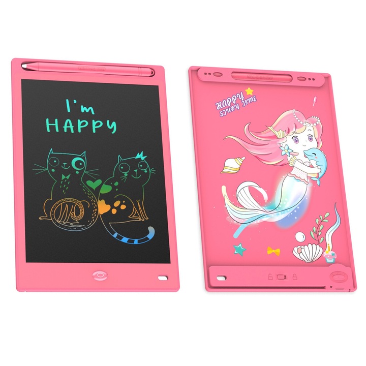 Tableta de scris LCD colorata de 12 inchi pentru copii, tableta de desen pentru copii mici, tabla de desen, cadouri pentru baieti si fete, sirena, roz