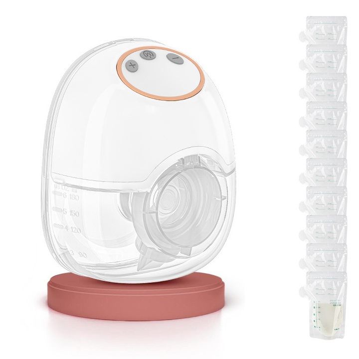 Pompa de san electrica, CAMEANE™, Portabila cu Functie Masaj, 4 moduri cu 12 nivele de intensitate, discreta sub sutien, 180 ml, Fara fir, Design Anti-Reflux, Ecran tactil LED, roz