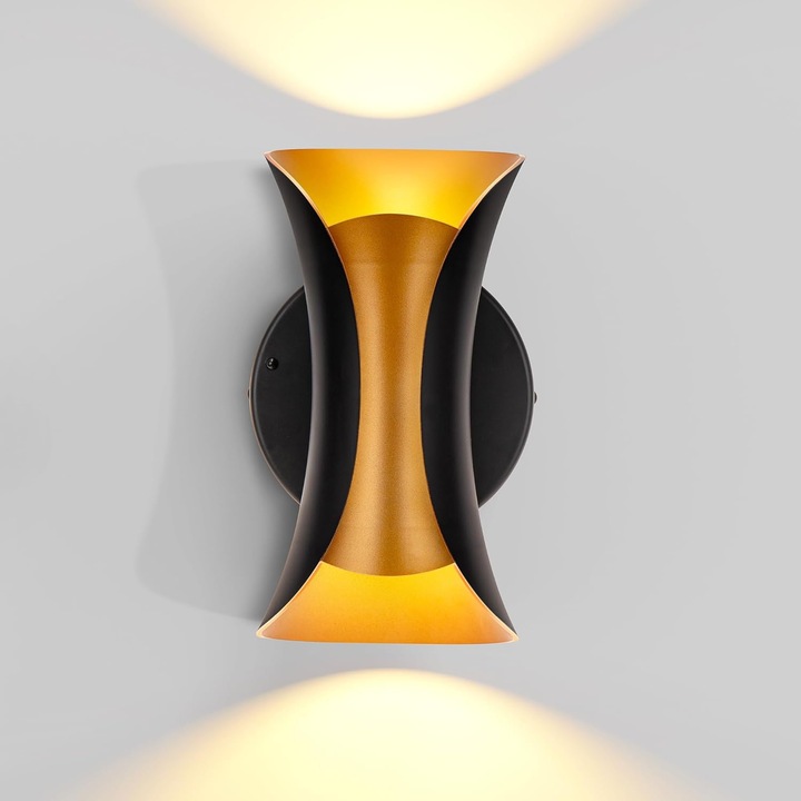 Вътрешна/външна стенна лампа, Kesment, LED, IP65 водоустойчива, алуминий/стъкло, 2x5W, 20 × 8 × 8 см, черна/черна