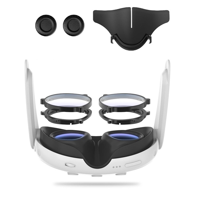 Комплект за защита на лещи, за Meta Quest 3, JENUOS®, против надраскване, дизайн с цяло тяло, магнитни анти-сини лещи, подобрява игровото изживяване, черен