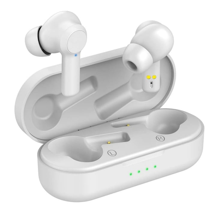 Casti Wireless W20, design ergonomic, sunet de calitate superioara, waterproof IPX7, alb