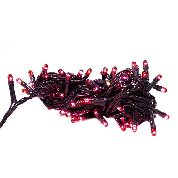 Instalatie pom Craciun, 100 becuri Led, rosie