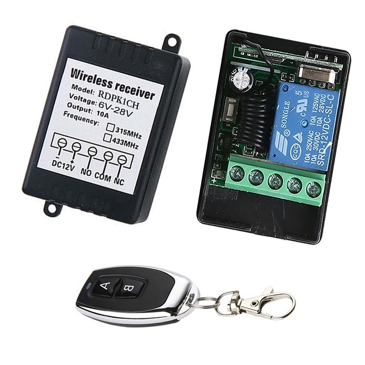 Relé modul készlet 1 távirányítóval, Songle, LED, 433 MHz, DC 12V, többszínű