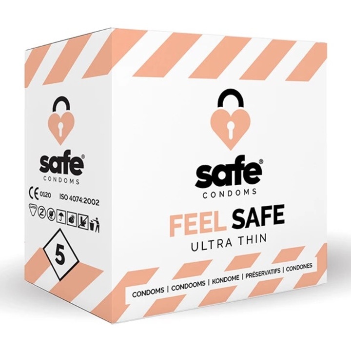 Prezervative ultra subtiri Safe, set 5 buc, 5.4x18cm, latex