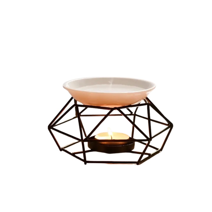 Difuzor Aromaterapie cu Vas Ceramic si Suport Metalic Negru