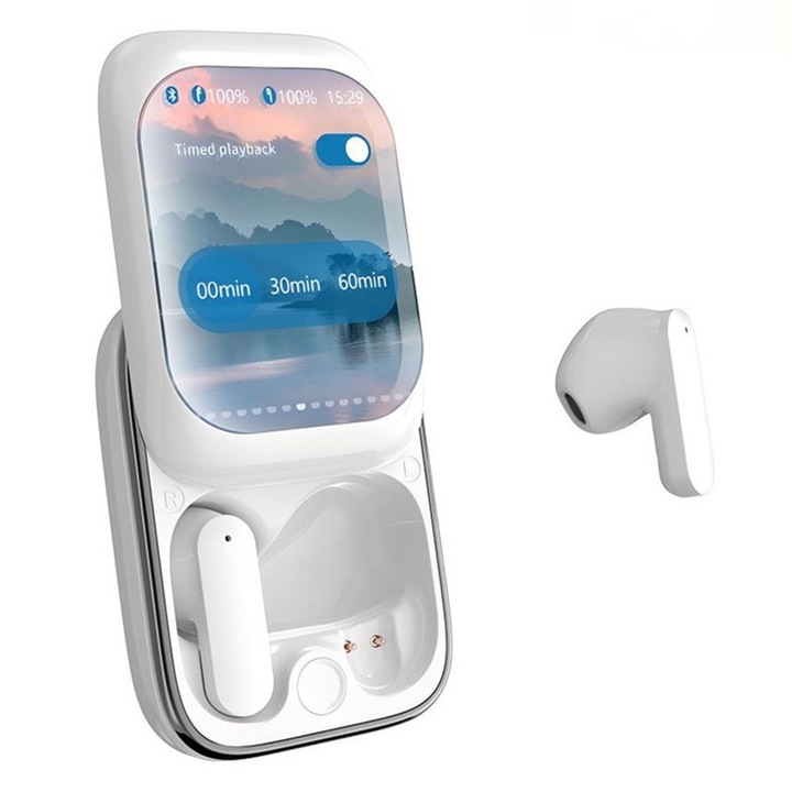 Vezeték nélküli fejhallgató, Smart csúszka, színes képernyő, zajszűrő, fehér