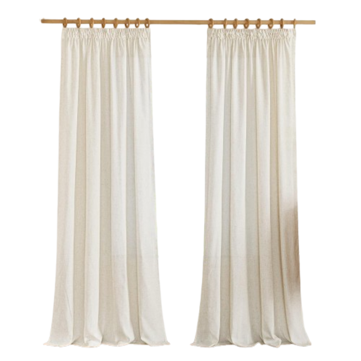 2 db PONY DANCE függöny szett, félig átlátszó, krepp szalaggal, vászon kinézetű, 140 x 245 cm, bézs