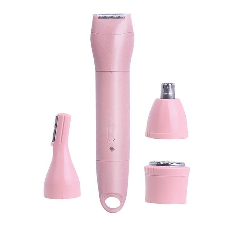 Epilator profesional 4 in 1, dimensiuni compacte, USB, 2.5x13.5cm, Roz