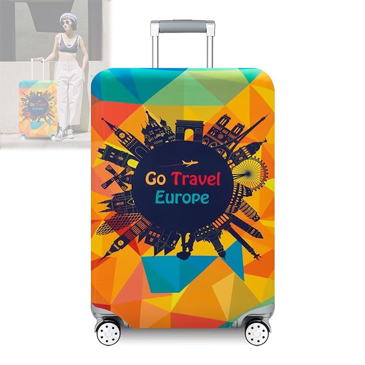 Защитен калъф за куфар, AjieQaQ, полиестер, еластичен, дебел, устойчив на абразия, недеформируем, без надраскване, може да се пере в пералня, подходящ за 26-28" куфари, размер L, оранжев