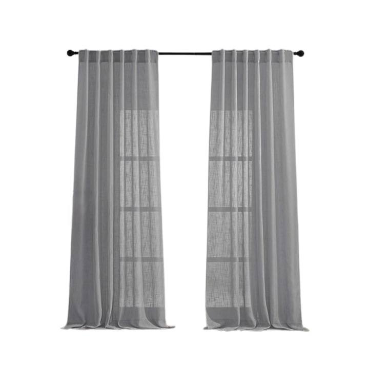 2 db-os függöny készlet PONY DANCE, Vászonból, átlátszó, szegéllyel rögzíthető, 60 x 240 cm, Szürke