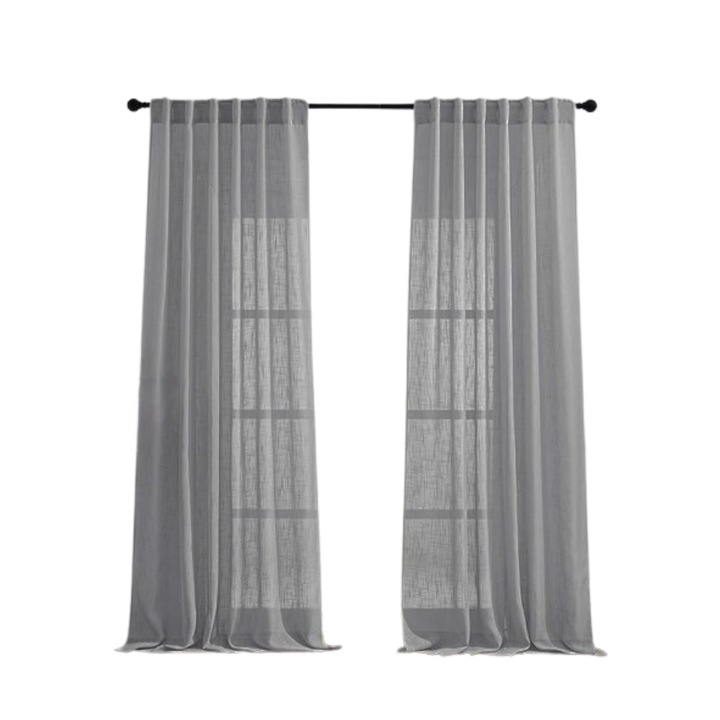 Set de 2 perdele PONY DANCE, Din in, transparente, prindere tiv, 60 x 240 cm, Gri