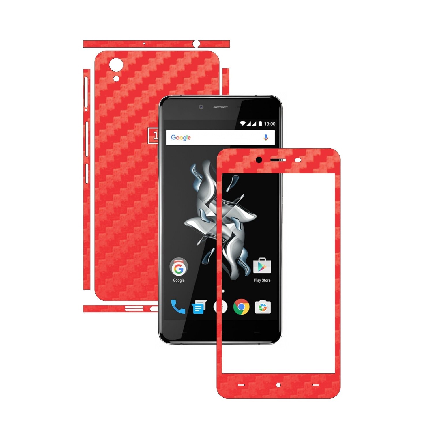 Folie de protectie Carbon Skinz, Husa de tip Skin Adeziv pentru Carcasa, Carbon Rosu dedicata OnePlus X