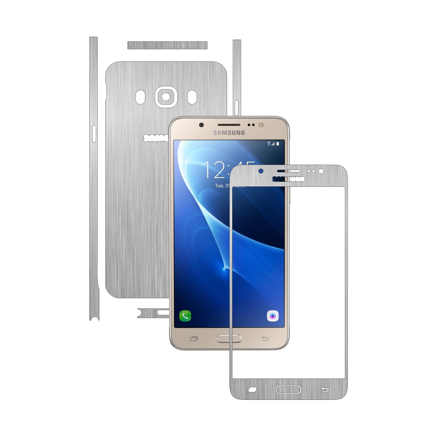 Folie de protectie Carbon Skinz, Husa de tip Skin Adeziv pentru Carcasa, Brushed Argintiu dedicata Samsung Galaxy J5 2016