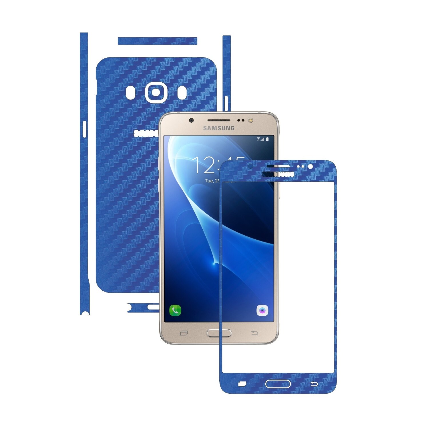 Folie de protectie Carbon Skinz, Husa de tip Skin Adeziv pentru Carcasa, Carbon Albastru dedicata Samsung Galaxy J5 2016