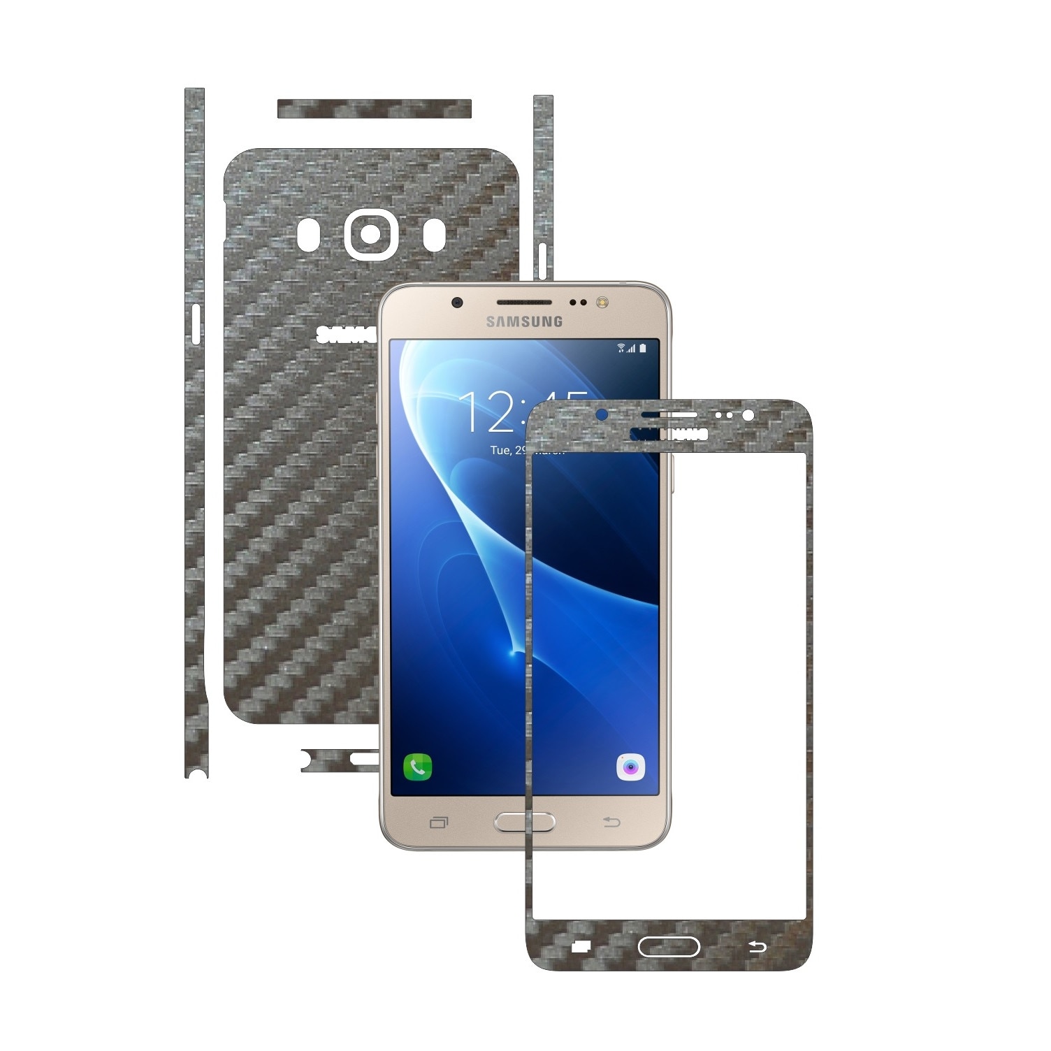 Folie de protectie Carbon Skinz, Husa de tip Skin Adeziv pentru Carcasa, Carbon Gri Argintiu dedicata Samsung Galaxy J5 2016