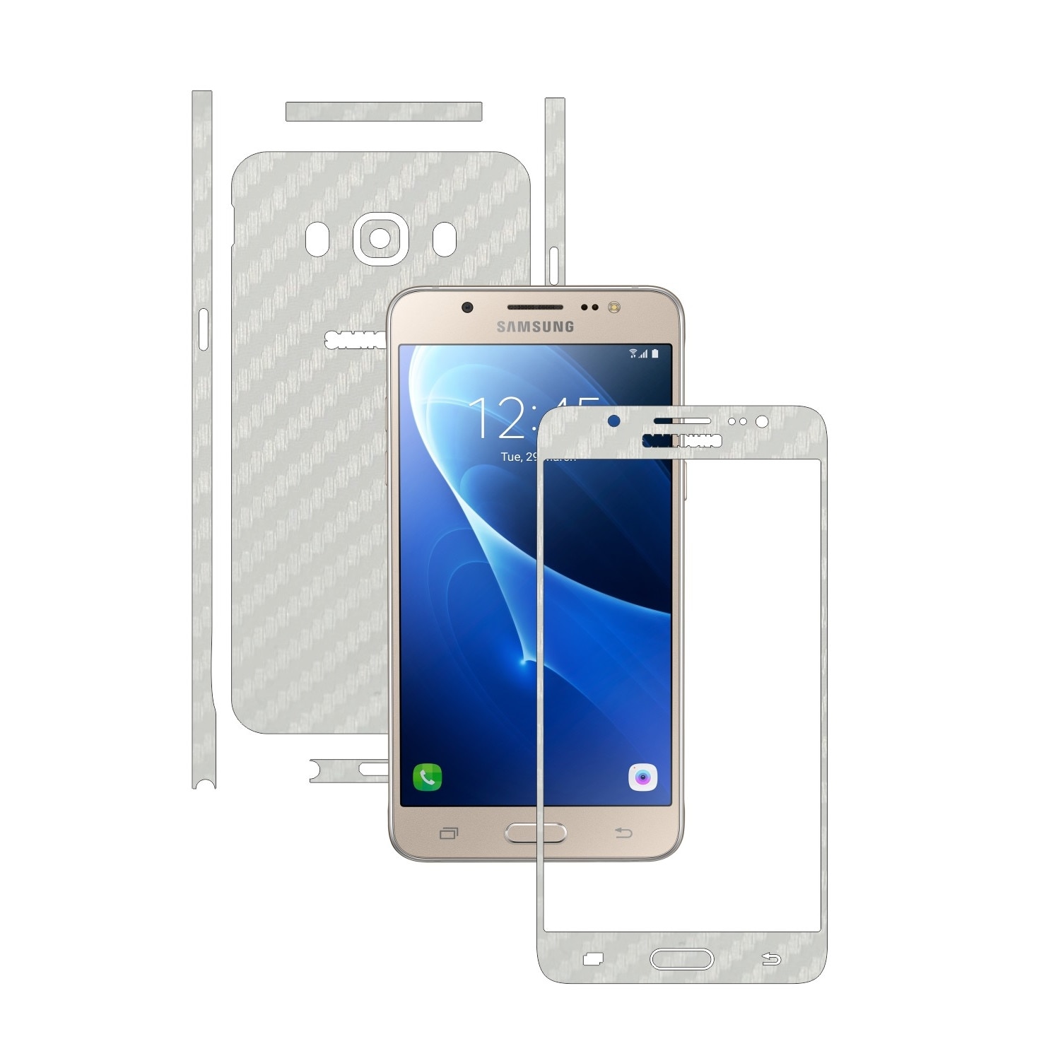 Folie de protectie Carbon Skinz, Husa de tip Skin Adeziv pentru Carcasa, Carbon Alb dedicata Samsung Galaxy J5 2016