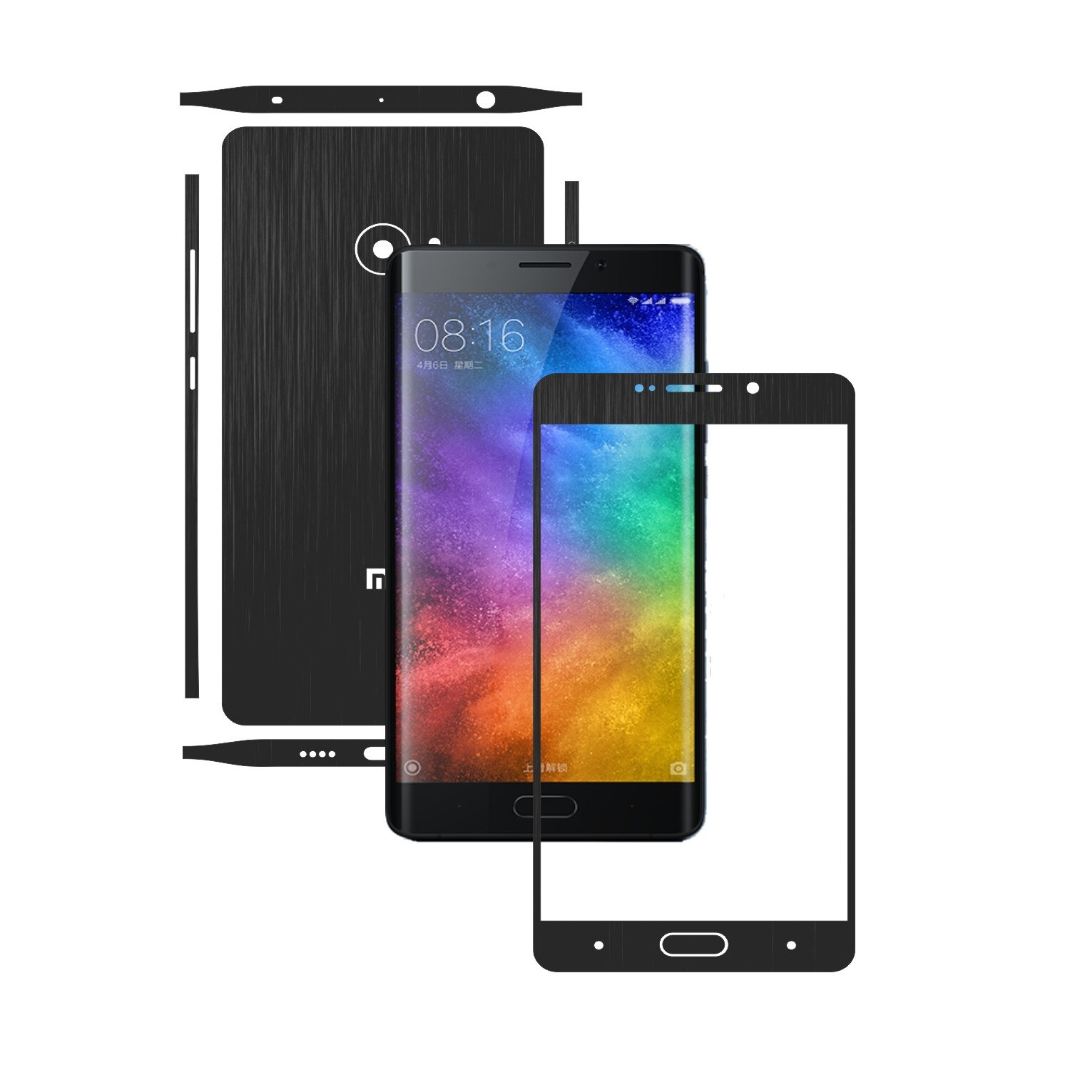 1 + 1 GRATUIT - Xiaomi Mi Note 2 - Brushed Negru - Folie de protectie Carbon Skinz, Husa Full Body Cover de tip Skin Adeziv pentru Rama Ecran,Carcasa Spate si Laterale