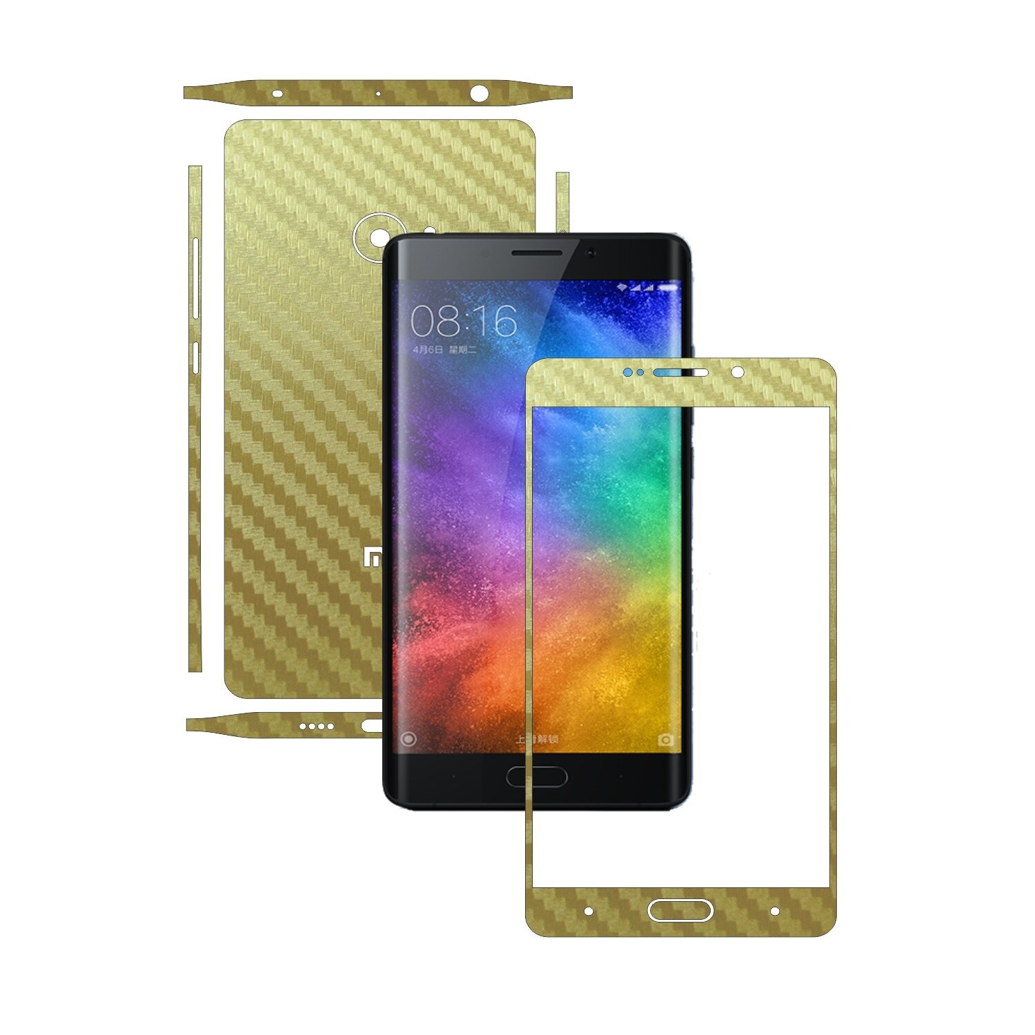 Folie de protectie Carbon Skinz, Husa de tip Skin Adeziv pentru Carcasa, Carbon Auriu dedicata Xiaomi Mi Note 2