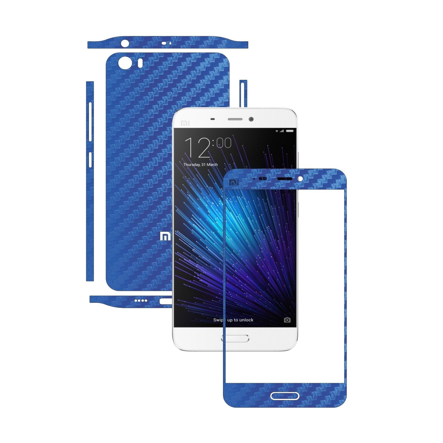 Folie de protectie Carbon Skinz, Husa de tip Skin Adeziv pentru Carcasa, Carbon Albastru dedicata Xiaomi Mi5