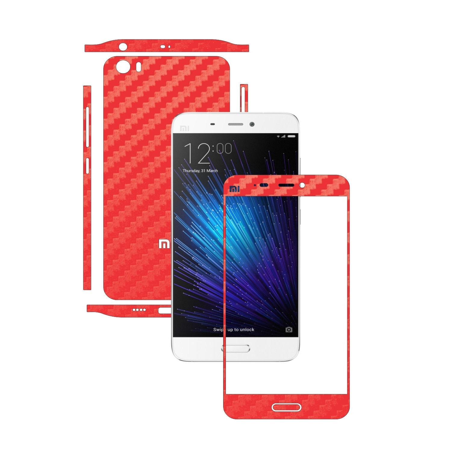 Folie de protectie Carbon Skinz, Husa de tip Skin Adeziv pentru Carcasa, Carbon Rosu dedicata Xiaomi Mi5
