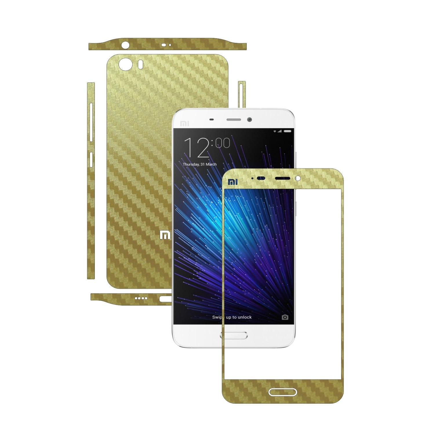 Folie de protectie Carbon Skinz, Husa de tip Skin Adeziv pentru Carcasa, Carbon Auriu dedicata Xiaomi Mi5