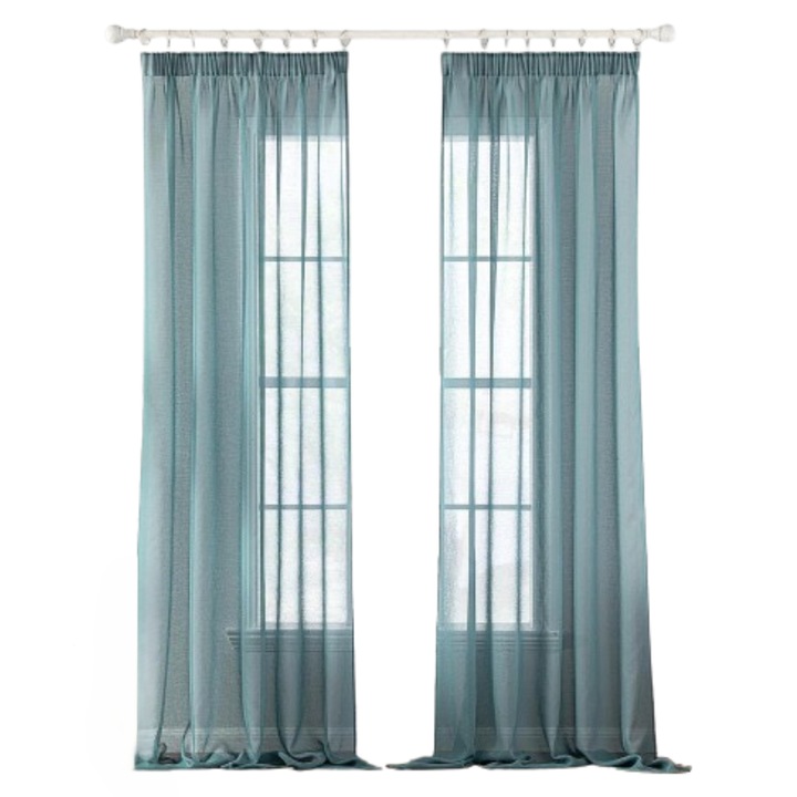 Set de 2 perdele PONY DANCE, Din in, transparente, prindere tip rejansa, 140 x 245 cm, Albastru gri