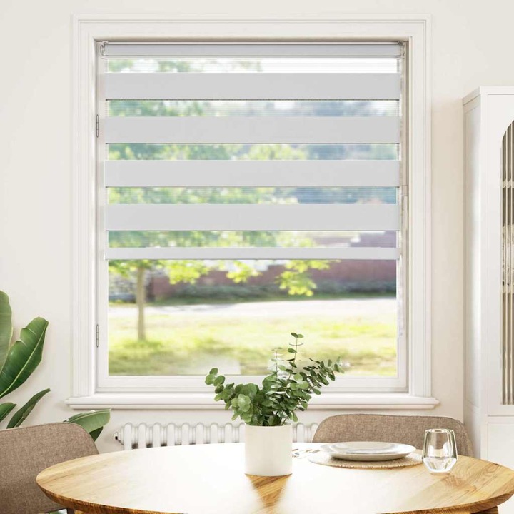 Зеброва щора vidaXL, бял, 130x150 см, ширина на плата 125,9 см, полиестер, 0.9 Kg