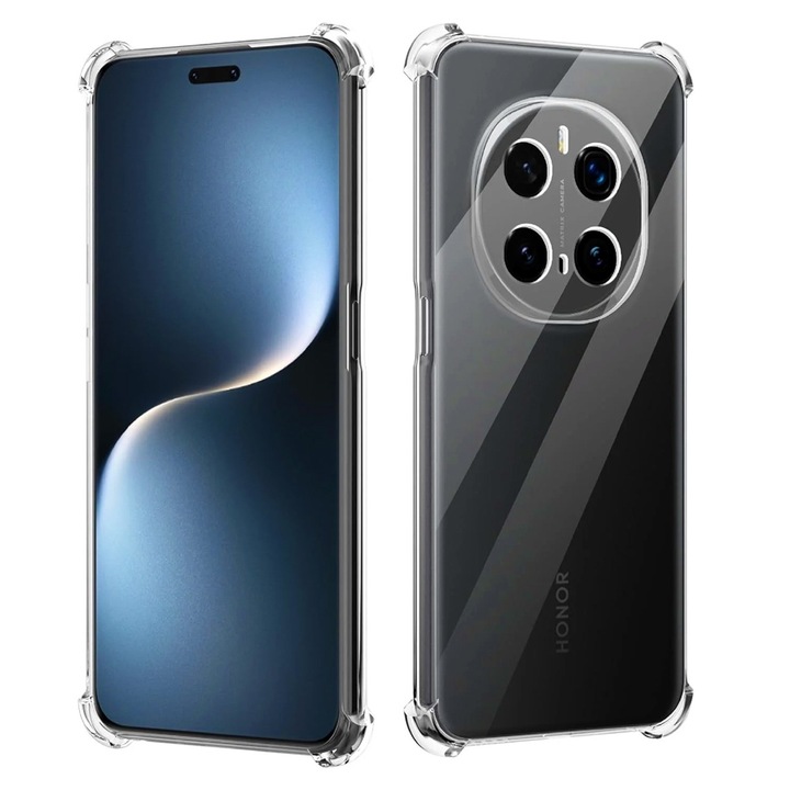 Калъф Optim Solution, AntiShock от най-висок клас, съвместим с Honor Magic7 Pro, Гъвкав силикон, TPU броня, Double Injected Optim Protection, Уникална дълготрайна технология против пожълтяване, Ultra Rich & Premium Finish, Transparent