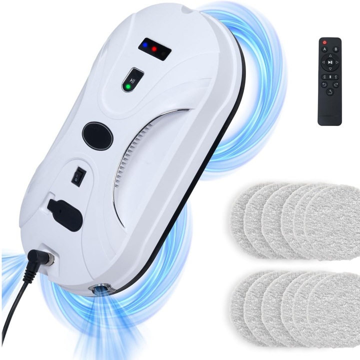 Роботизирана прахосмукачка за прозорци, интелигентна технология за почистване, интелигентно планиране на маршрут, дистанционно управление, технология за разпознаване на ръбове, всмукателна мощност 3000 Pa, WALALLA, бяла