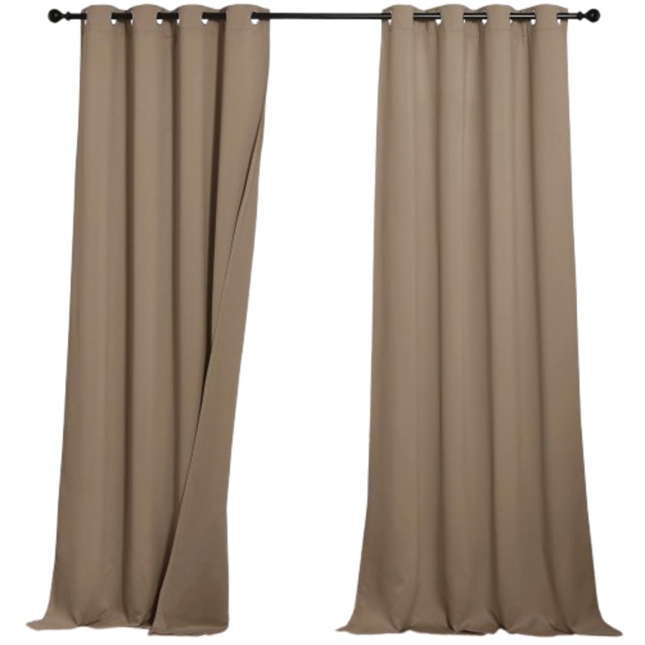 2 db PONY DANCE függöny szett, hőszigetelő, gyűrűkkel, átlátszatlan, hálószobába, 132 x 220 cm, cappuccino