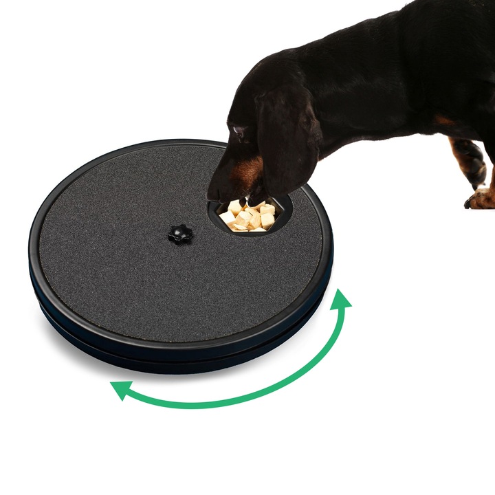 Interaktív kutyajáték, lassú etető, körömkarmoló kő, uzsonnarekeszekkel, fekete, 30x30 cm