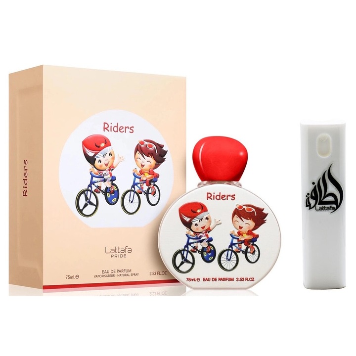 Set Apa de Parfum, Lattafa Pride for Kids, Riders, unisex, 75 ml cu Kit Reincarcabil Travel 10 ml