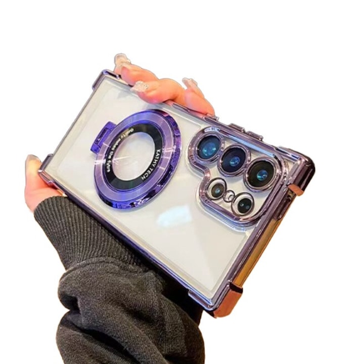 Husa telefon compatibila cu Samsung Galaxy S23 Ultra, Protectie Colturi, Ultra Protect, Anti-Shock Protection Hard, Technology Air Cushion, Crystal Clear-Violet