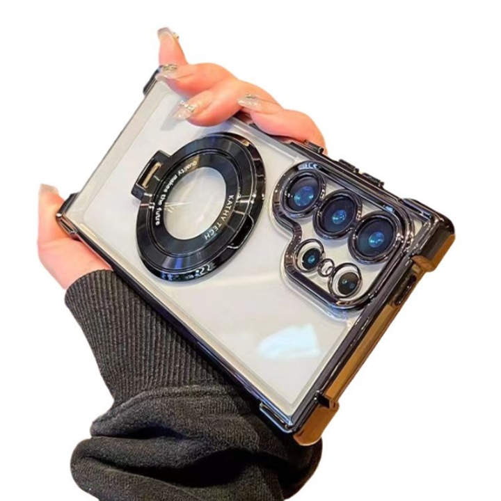 Калъф за телефон, съвместим със Samsung Galaxy S24 Ultra, Corner Protection, Ultra Protect, Anti-Shock Protection Hard, Technology Air Cushion, Crystal Clear-Carbon Black